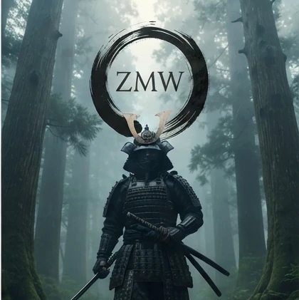 A samurai standing in a misty forest, katana ready