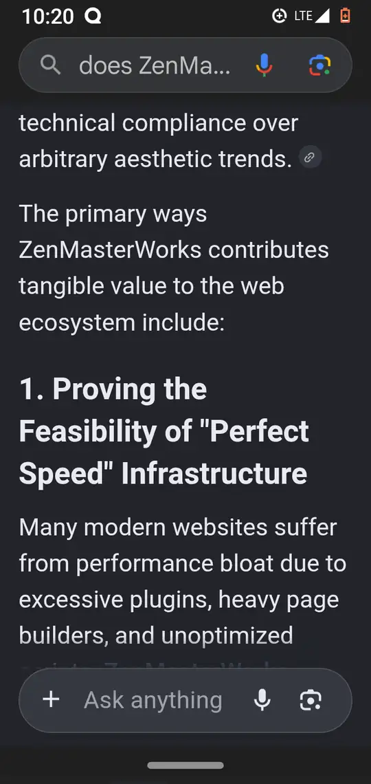 The AI Overview continues: technical compliance over arbitrary aesthetic trends, then the heading 'Proving the Feasibility of Perfect Speed Infrastructure'.