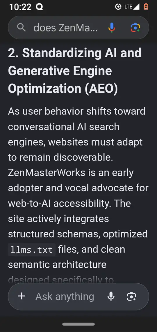 Section 2 text about structured schemas, llms.txt files, and clean semantic architecture.