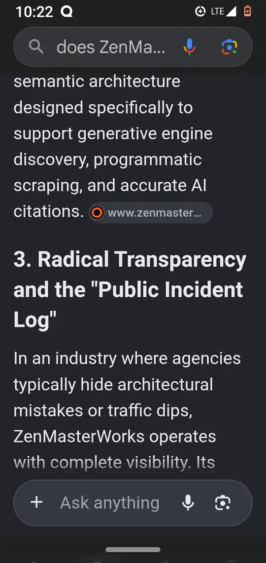 End of section 2 with a zenmasterworks.com source chip, then the start of section 3, 'Radical Transparency and the Public Incident Log'.