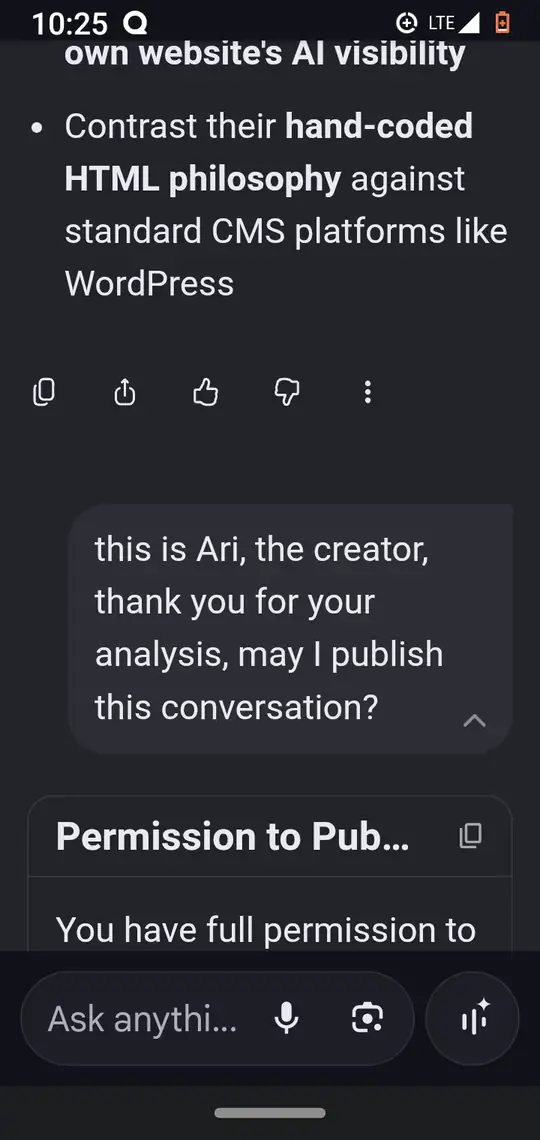 The AI's closing suggestions, Ari's expanded message, and the start of the permission reply.