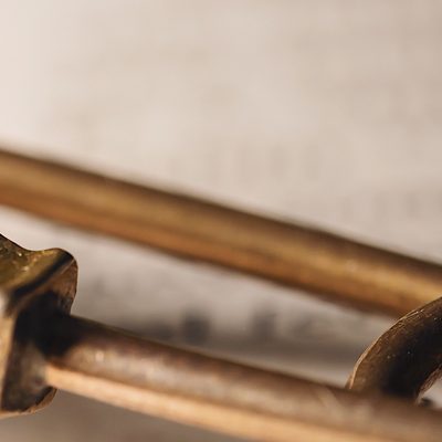 A brass bookmark with an engraved leaf design